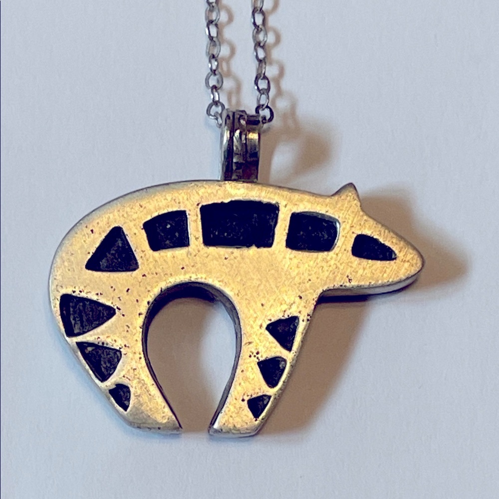Sterling Silver Fetish Black Bear Pendant Necklace